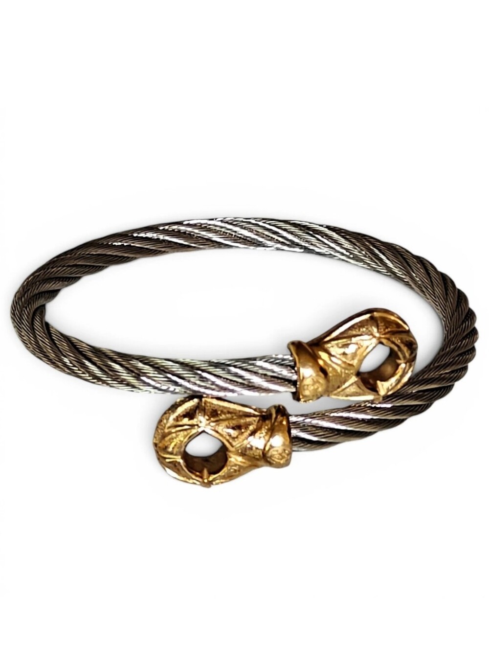 Authentic Philippe Charriol Stainless Steel Cable & Gold Plated Bypass Bracelet